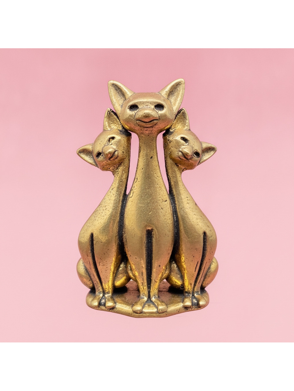 Brass Sculpture of Three Cats Figurine